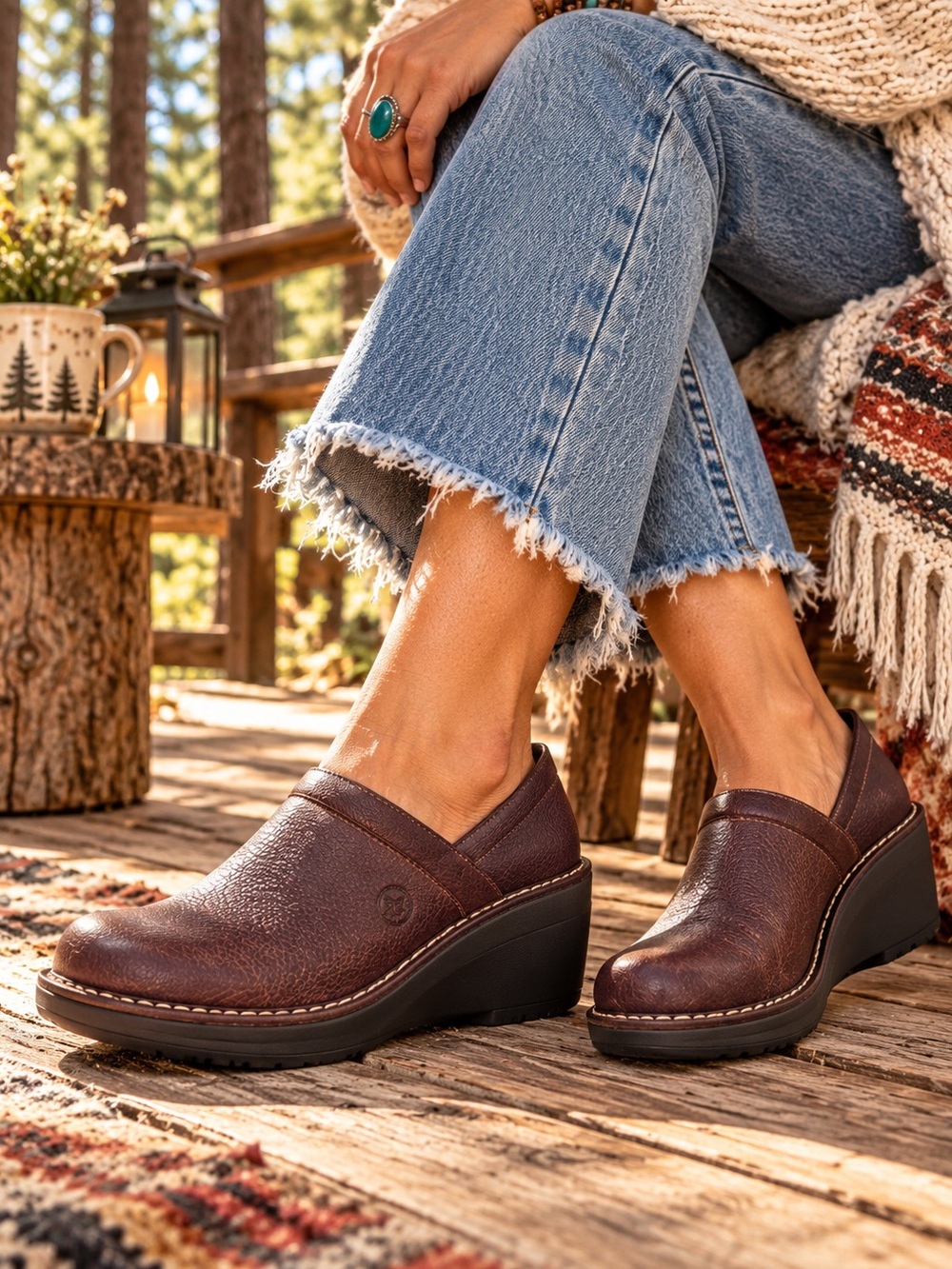 Born Brown Leather Wedge Clogs • Woman’s Size 6.5 / 37